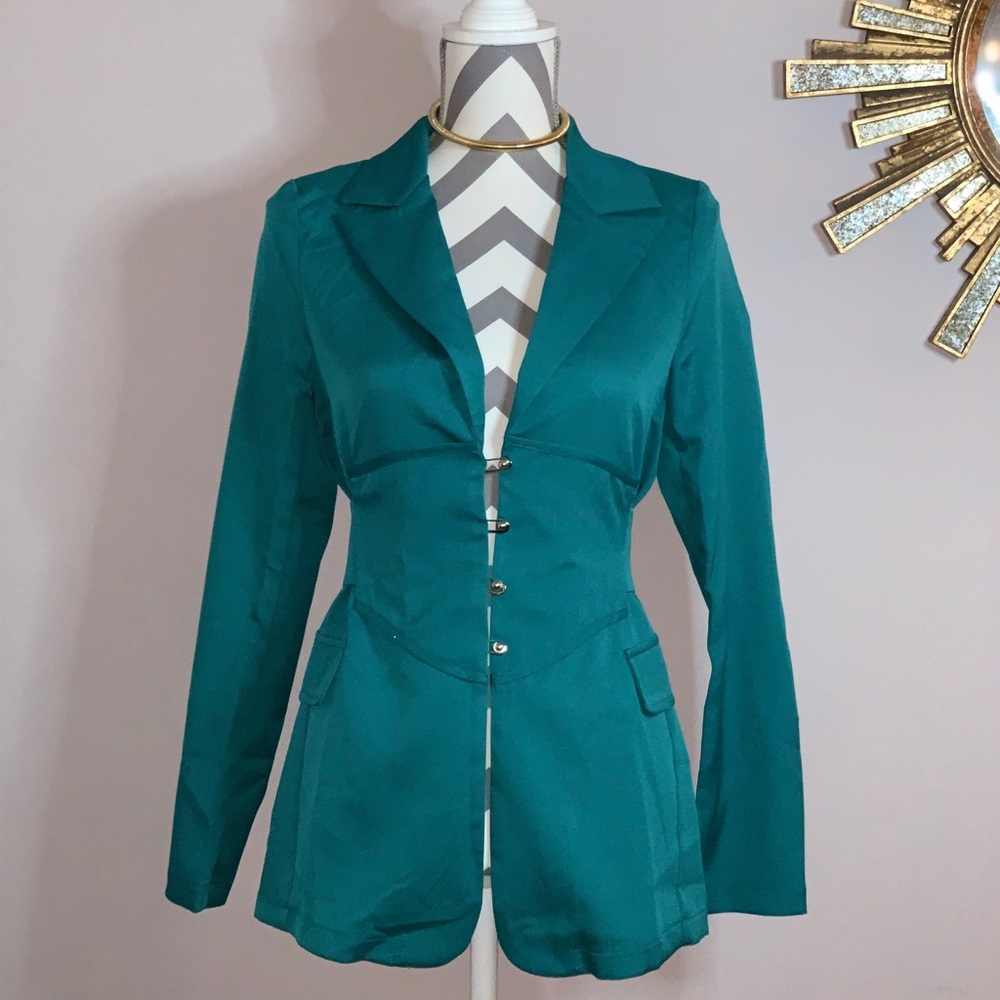 Teal Blazer with Corset Detail